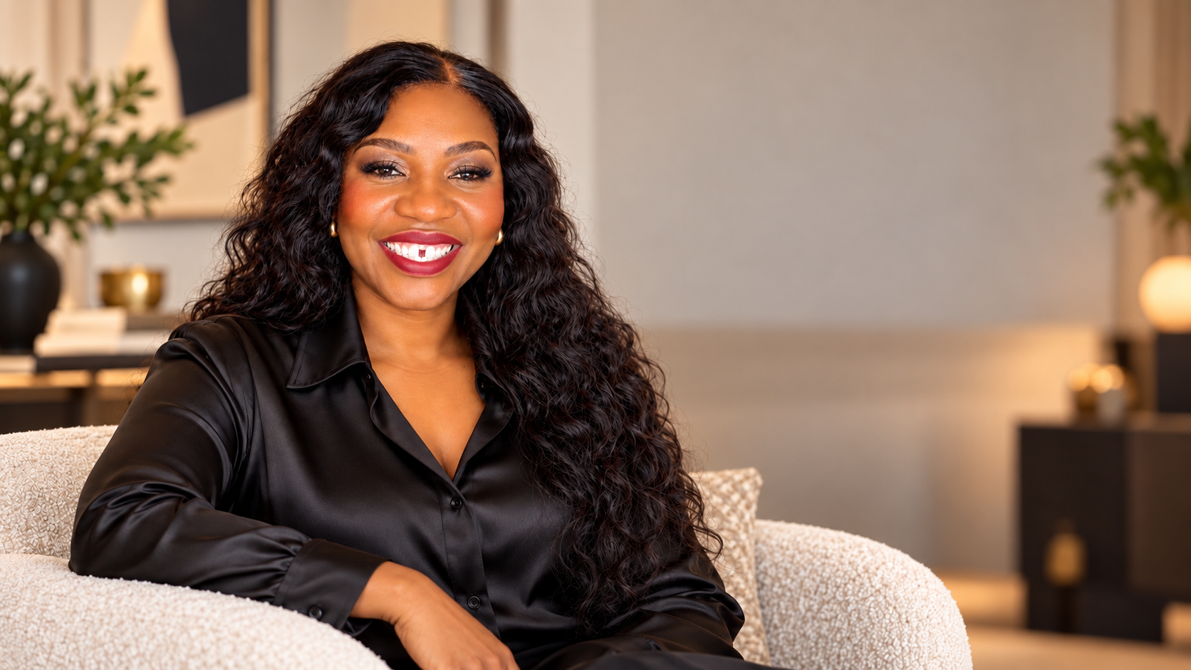 Lindsay Madzivanzira smiling, seated in a warm interior
